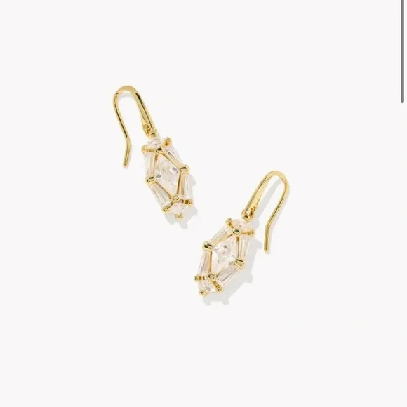 Lindy Rae Gold Drop Earrings in White CZ - Picture 1 of 5